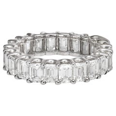 Elegant Emerald Cut Diamond 5.82 cts 18k White Gold Eternity Ring Size 54