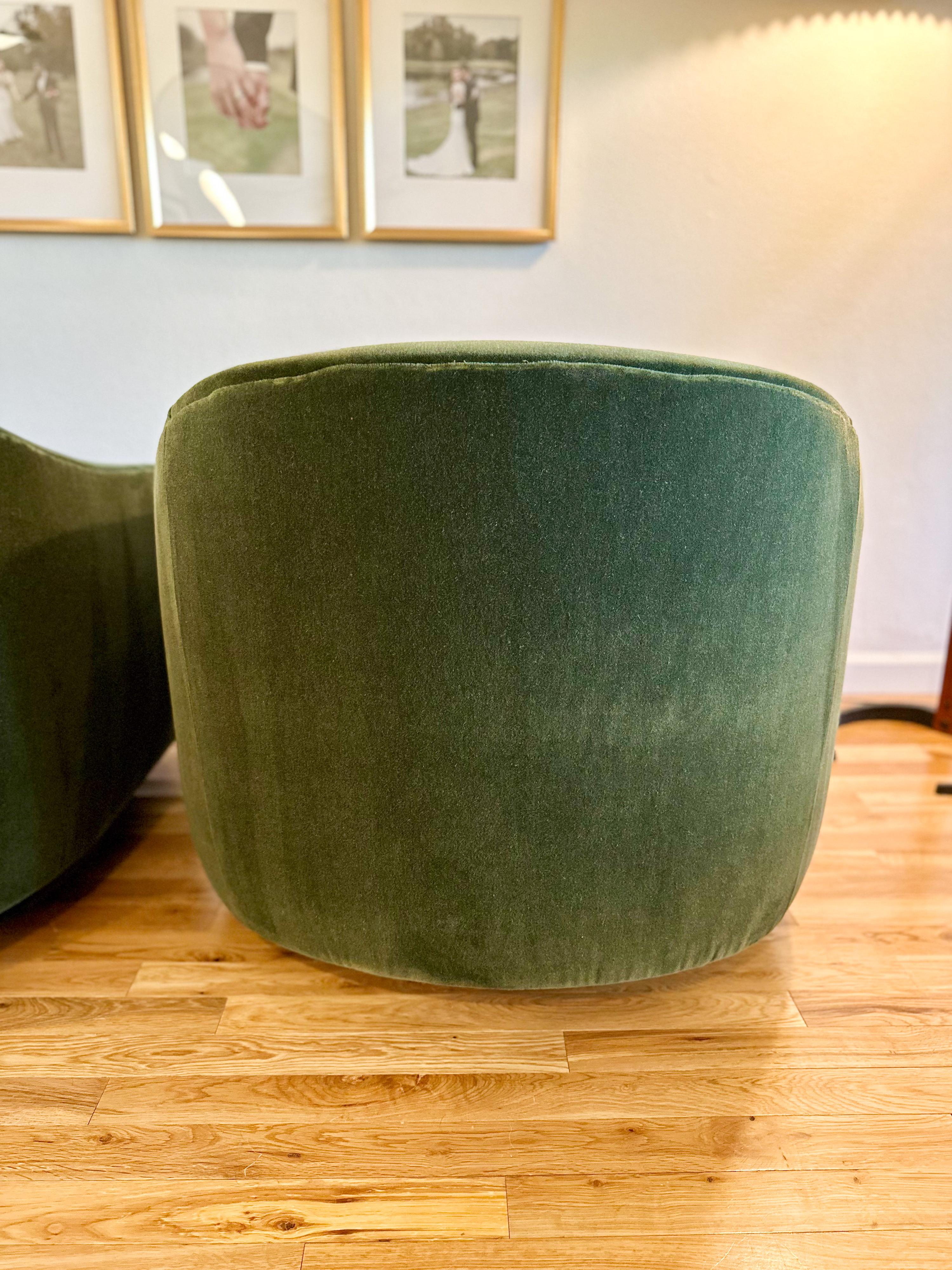 Elegant Emerald Green Mohair Swivel Club Chairs 3
