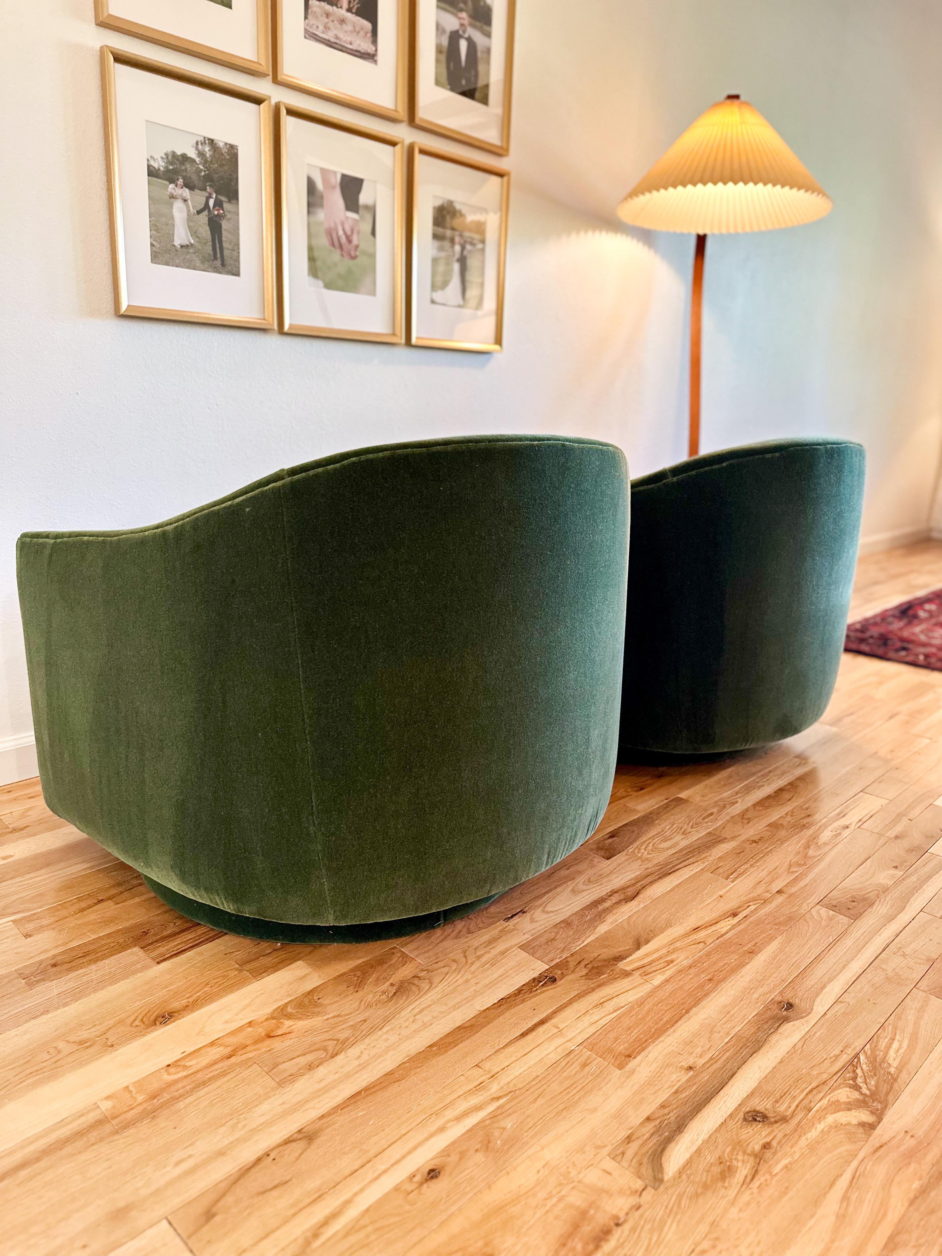 Elegant Emerald Green Mohair Swivel Club Chairs 4