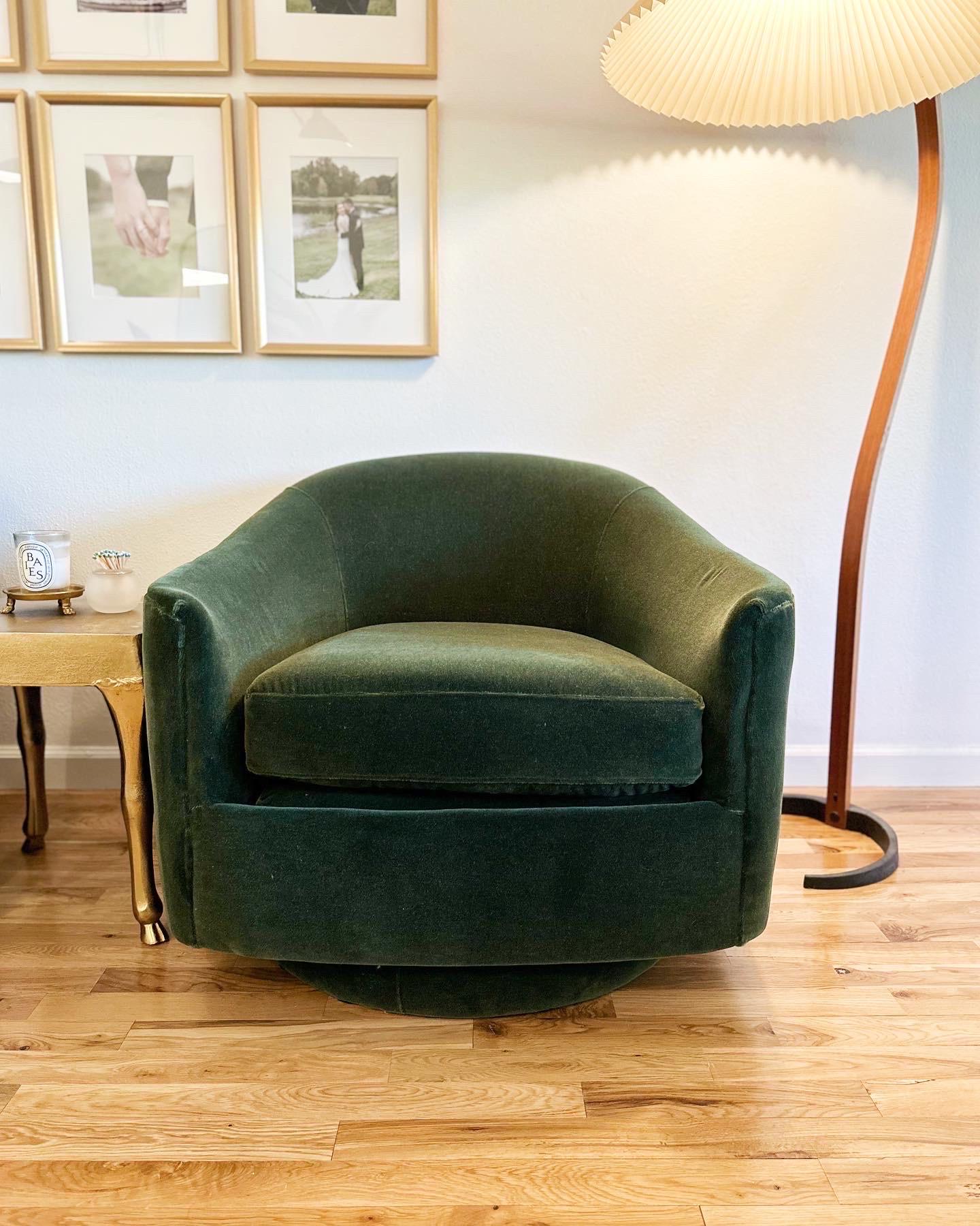 American Elegant Emerald Green Mohair Swivel Club Chairs