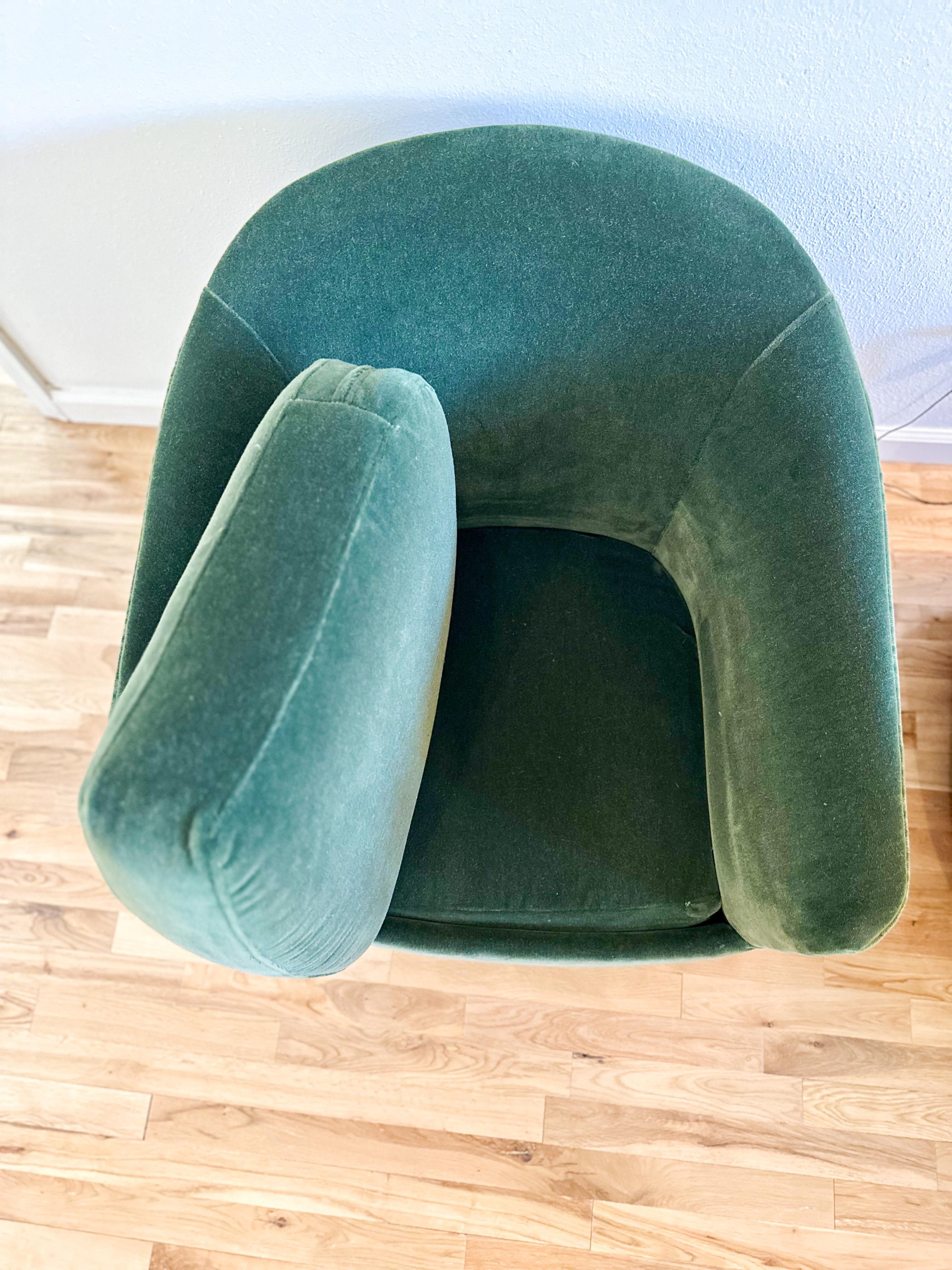 Elegant Emerald Green Mohair Swivel Club Chairs 2
