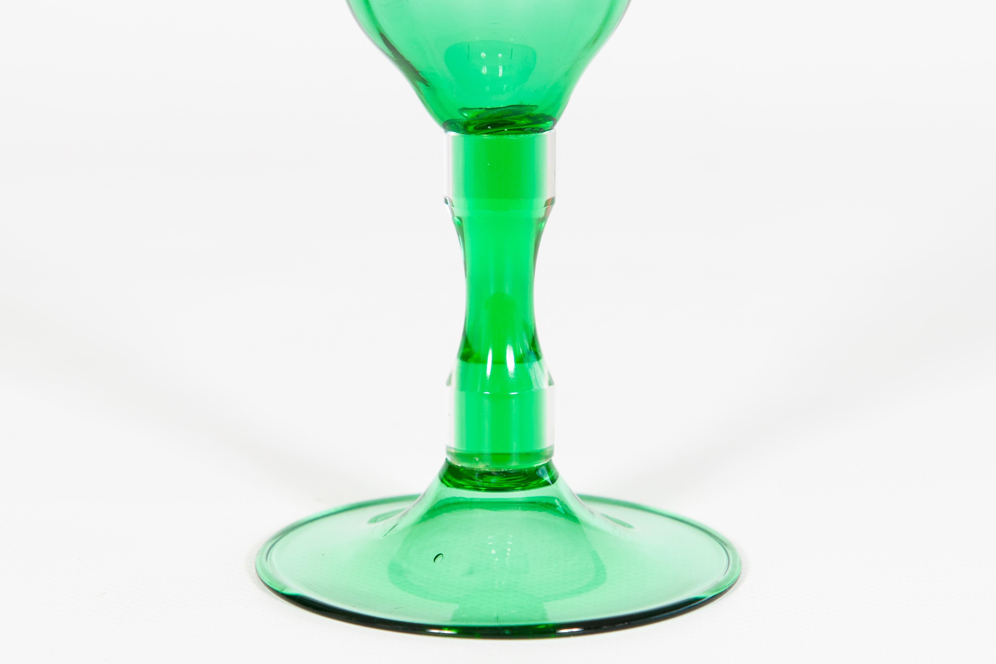 Hand-Crafted Elegant Emerald Green Murano Glass Fluted Goblet, Circa 1970 For Sale