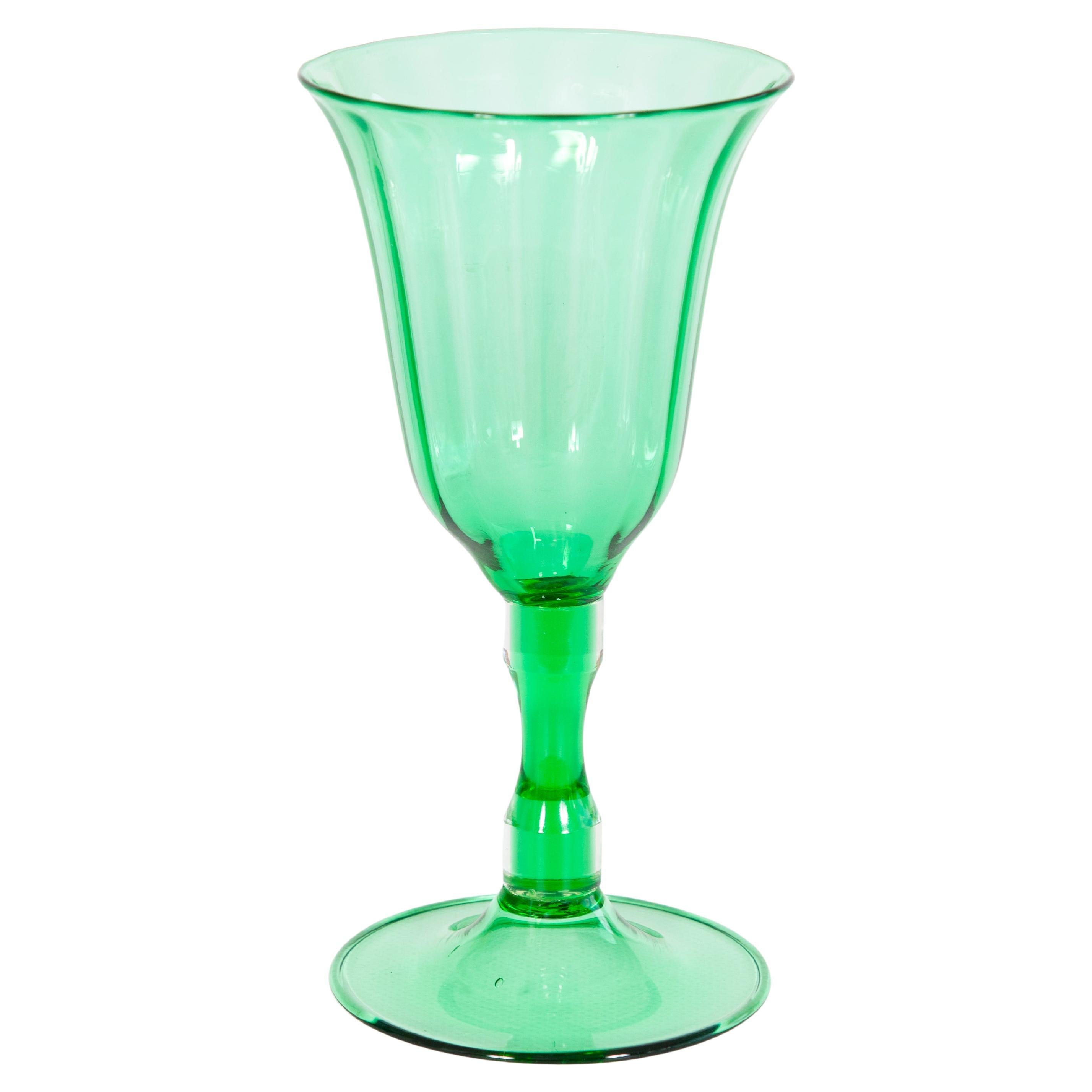 Elegant Emerald Green Murano Glass Fluted Goblet, Circa 1970 For Sale