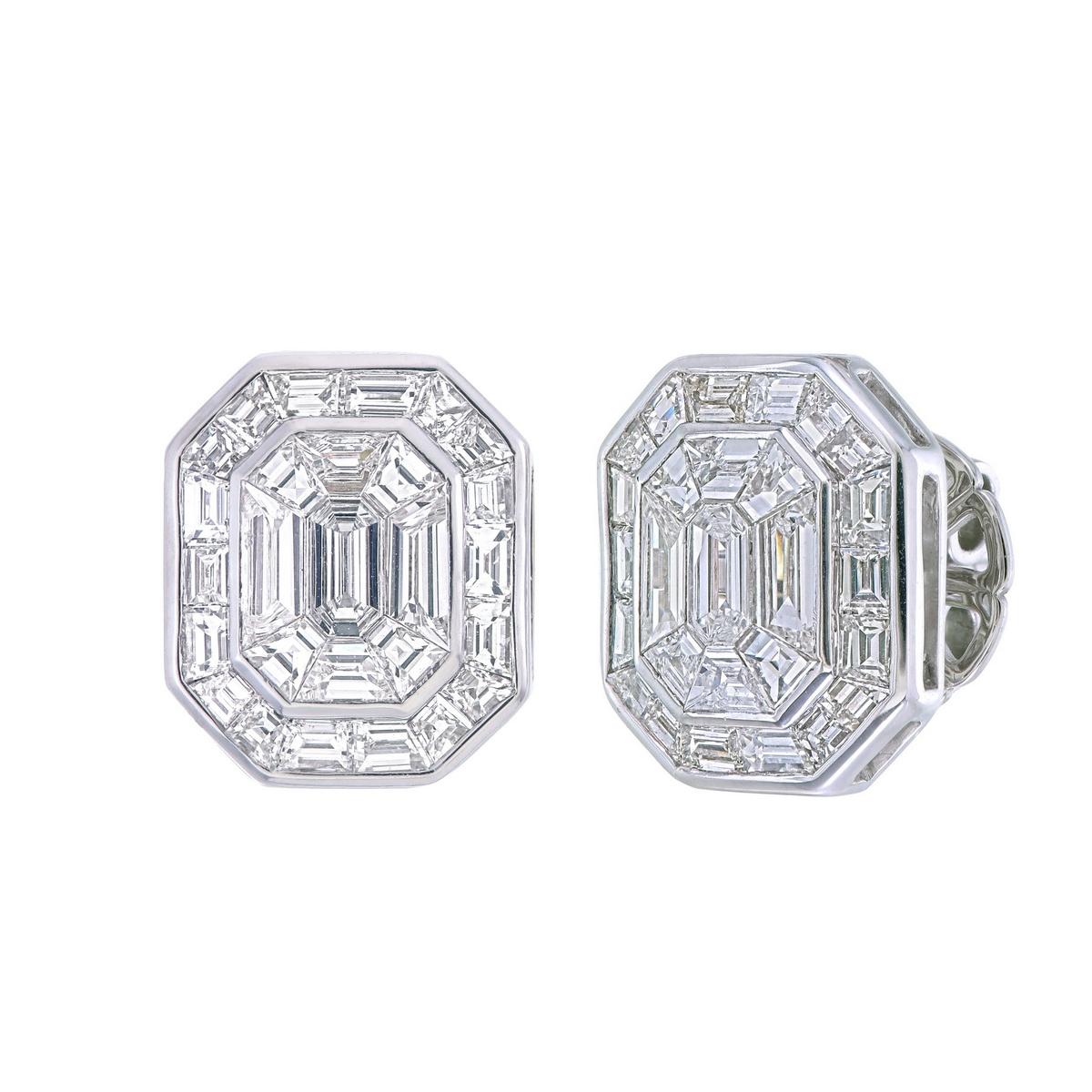 Elegance : boucles d'oreilles en or 18 carats avec émeraude et diamant. en vente 3