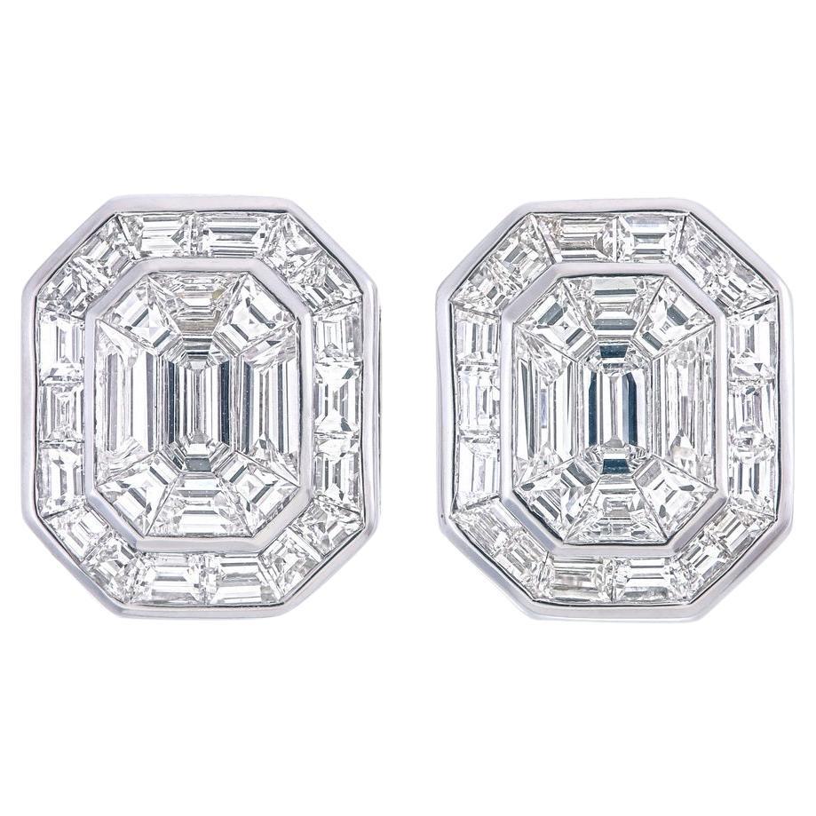 Elegant emerald illusion diamond stud earrings in 18kt gold