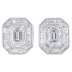 Elegante Smaragd-illusion-Diamant-Ohrstecker aus 18 Karat Gold