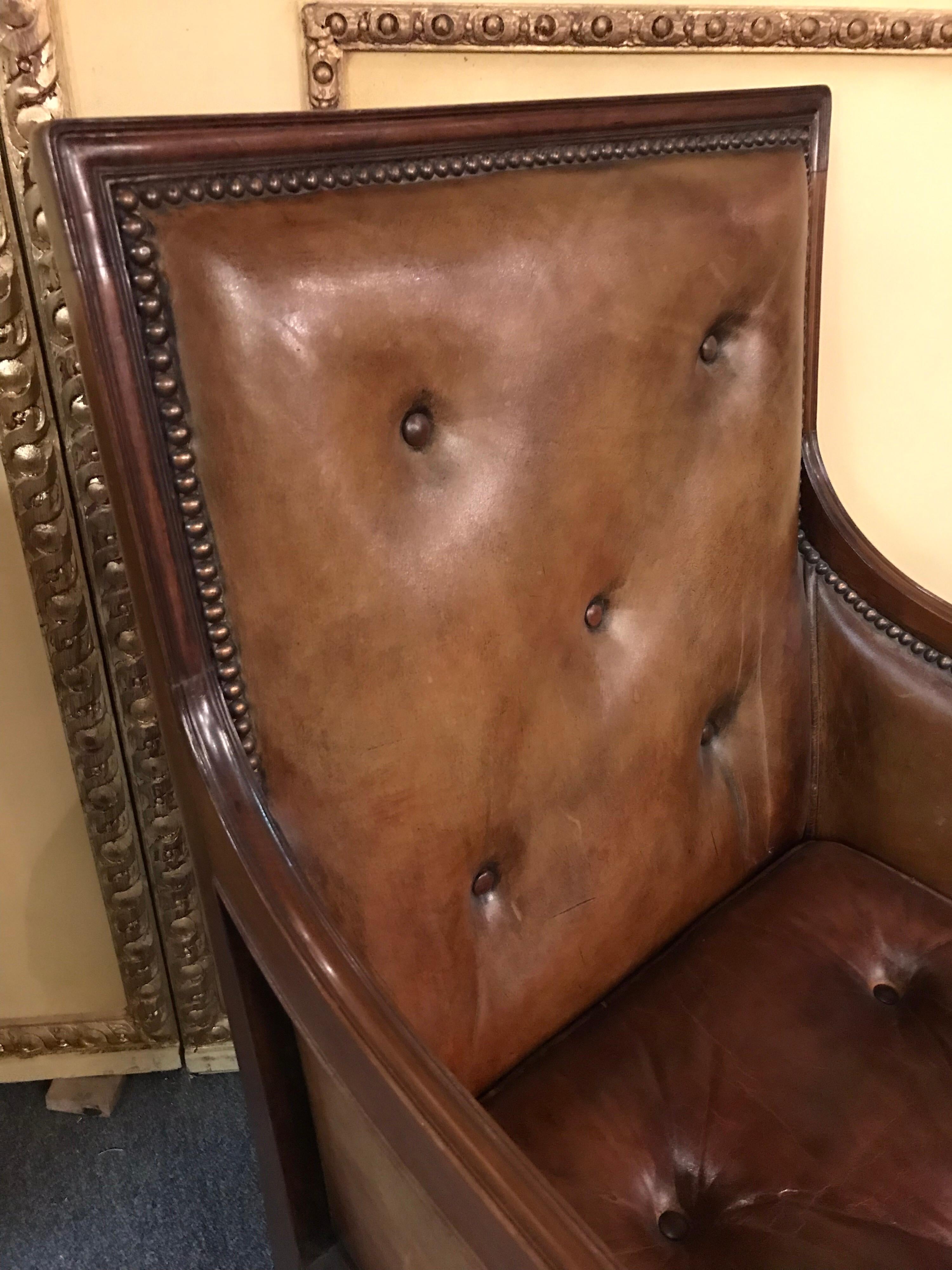 English Elegant Empire Armchair / Lounge Chair, England Victorian Mahogany