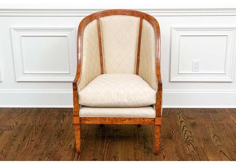 Elegant Empire Style Burl Wood Tub Chair by Wm. Switzser, Vancouver For