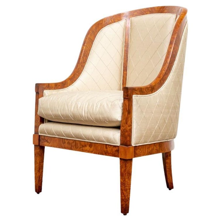 Elegant Empire Style Burl Wood Tub Chair by Wm. Switzser, Vancouver For