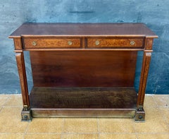 Elegant Empire Style Console with Burlwood Veneer and Bronze Details