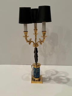 Elegant Empire Style Gilt & Patinated Bronze Figural Table Lamp