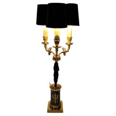Antique Elegant Empire Style Gilt & Patinated Bronze Figural Table Lamp
