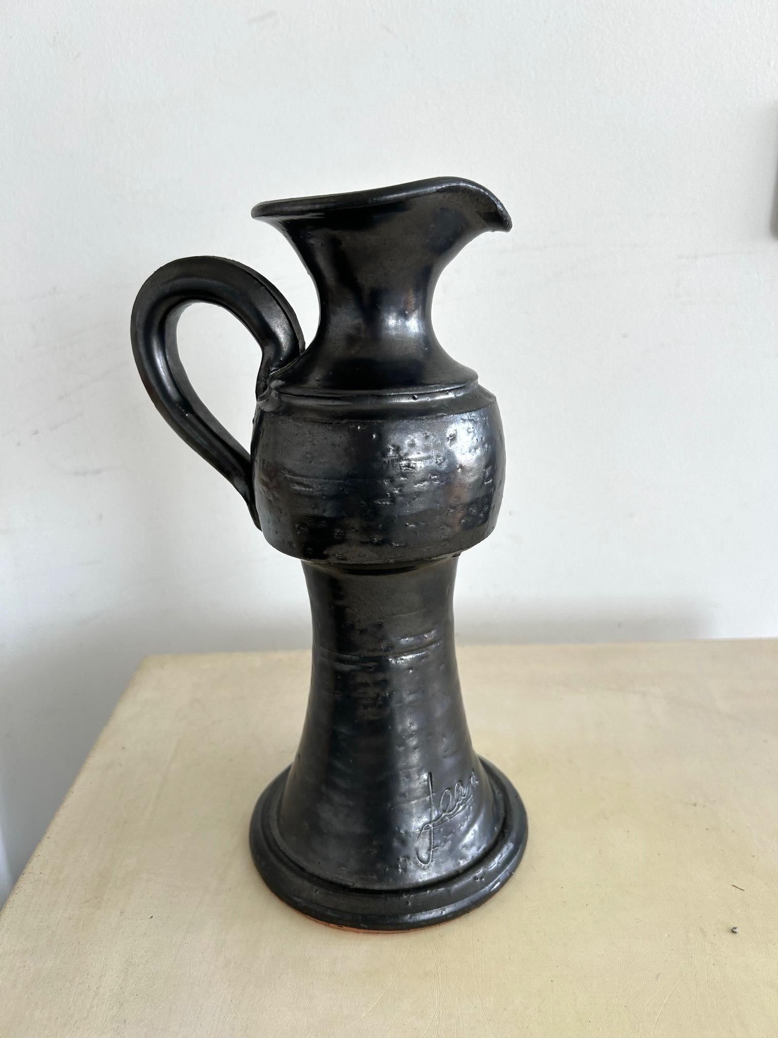 French Elegant enamelled ceramic pitcher by Jean Marais  from the 1960s Vallauris For Sale
