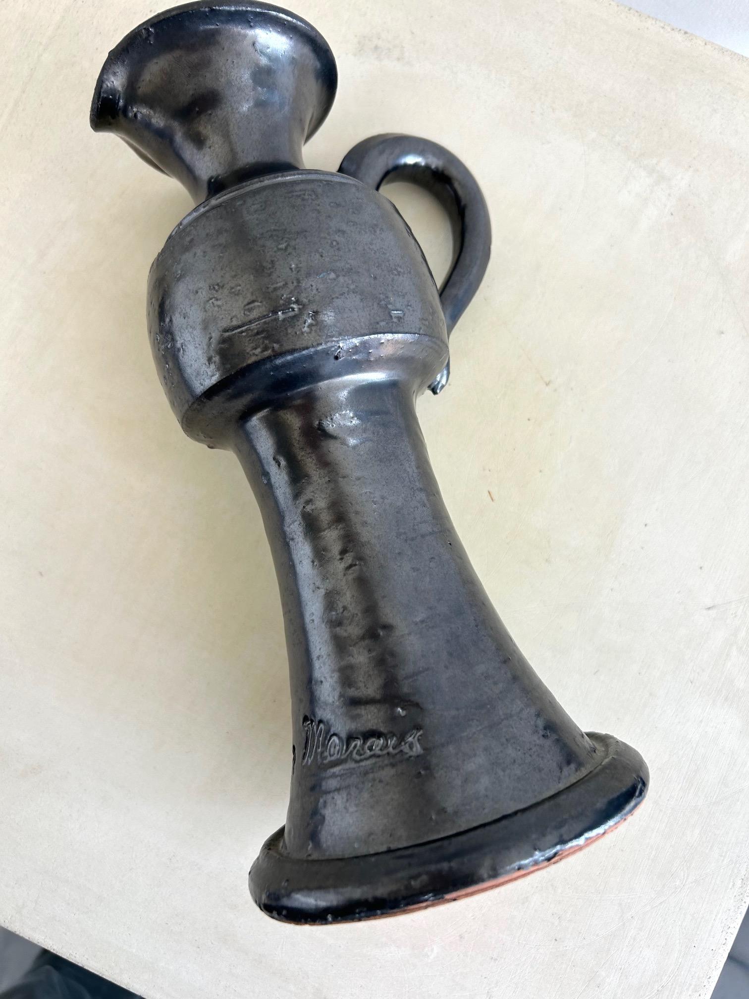 Mid-20th Century Elegant enamelled ceramic pitcher by Jean Marais  from the 1960s Vallauris For Sale