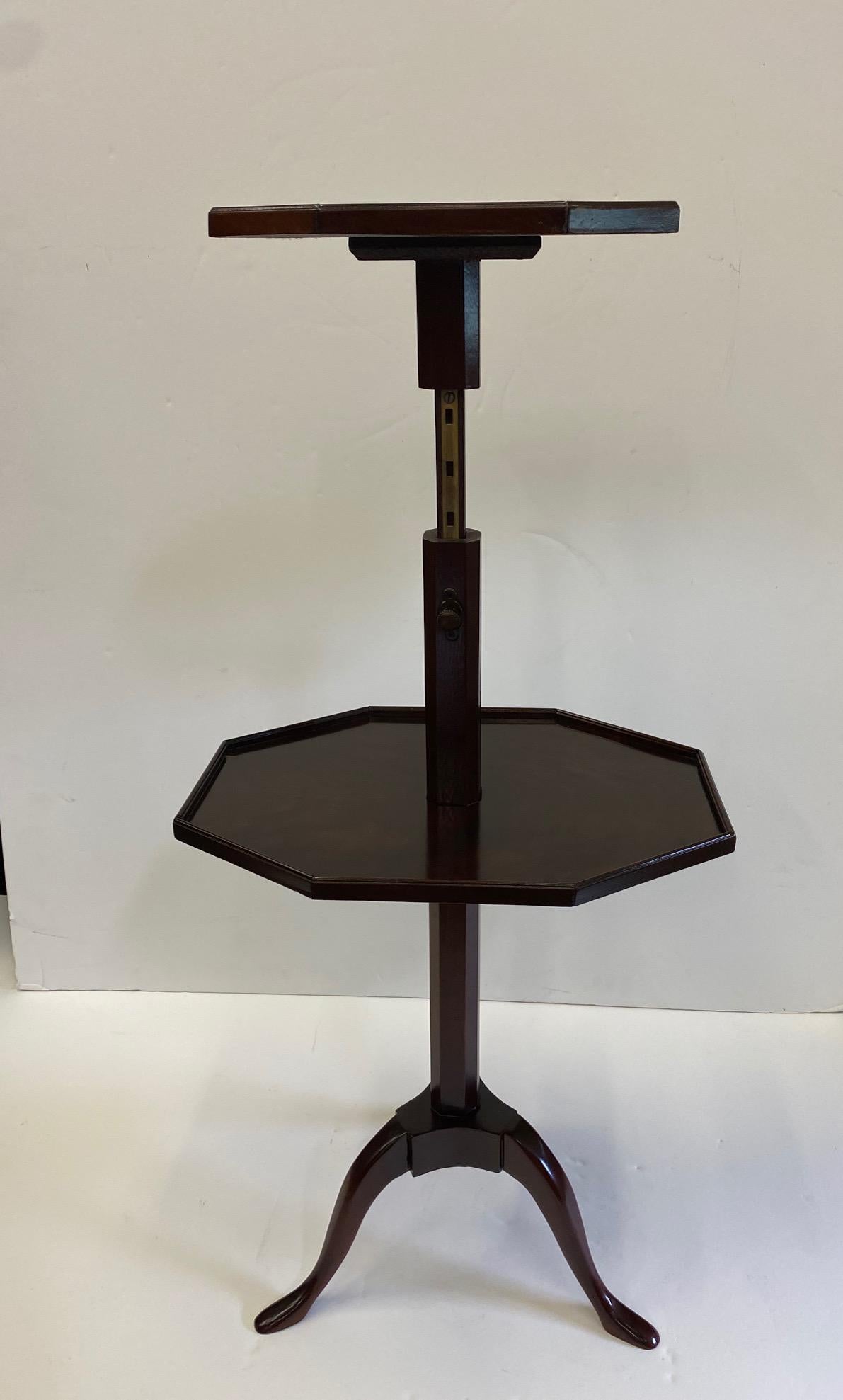 Elegant English Adjustable 2-Tier Mahogany Side Table For Sale 1