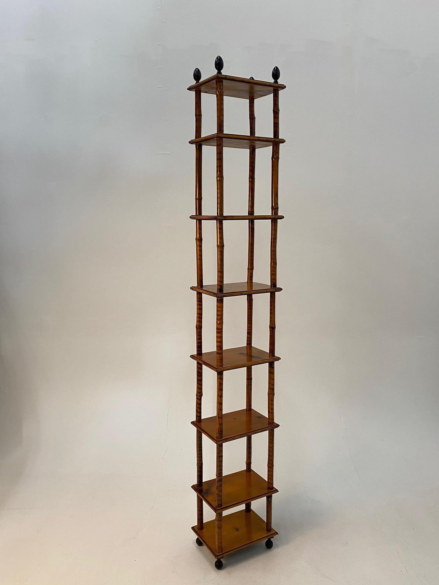 Elegant English Antique Elongated Tall Bamboo Bookshelf Etagere 3