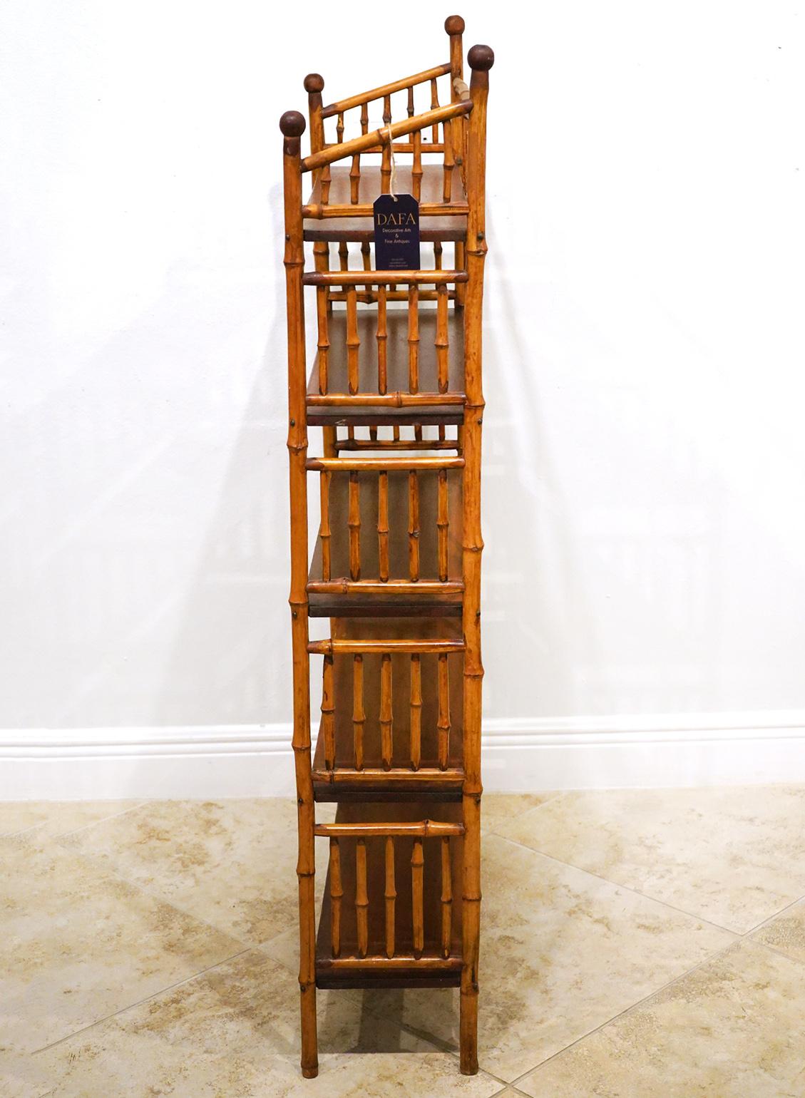 Elegant English Bamboo and Mahogany Five Tier Bookshelf, Early 29th C. In Good Condition In Ft. Lauderdale, FL