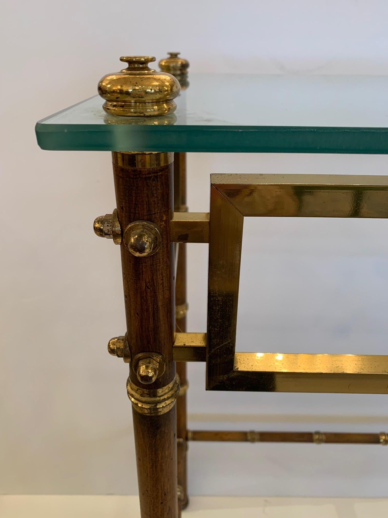 Elegant English Brass and Glass Faux Bamboo Style Console Table In Good Condition In Hopewell, NJ