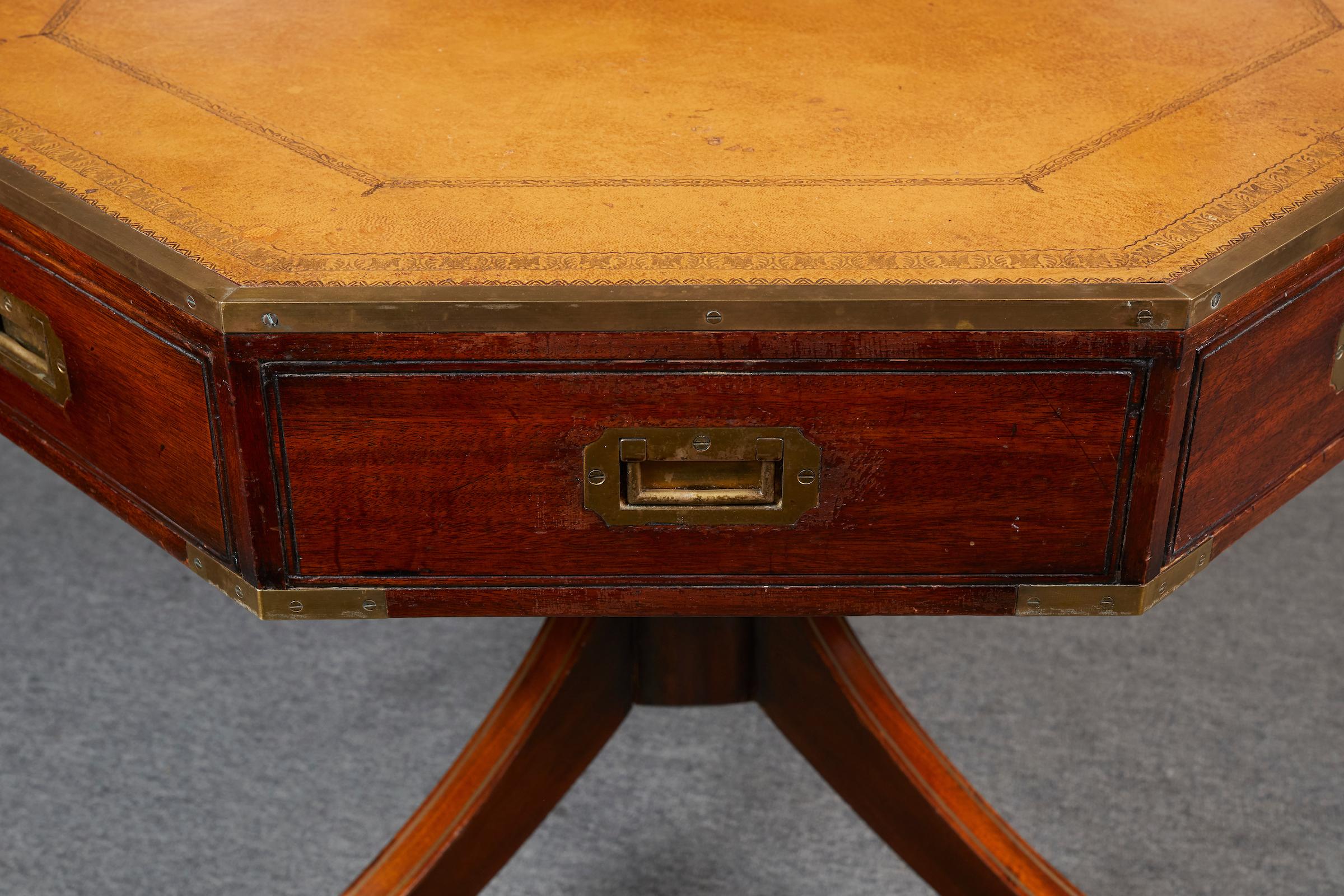 Mid-20th Century Elegant English Campaign Style Drum Table