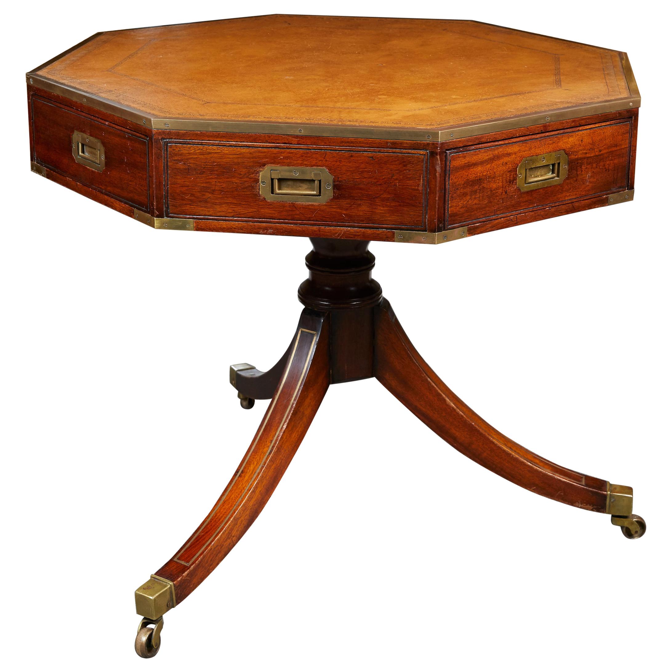 Elegant English Campaign Style Drum Table