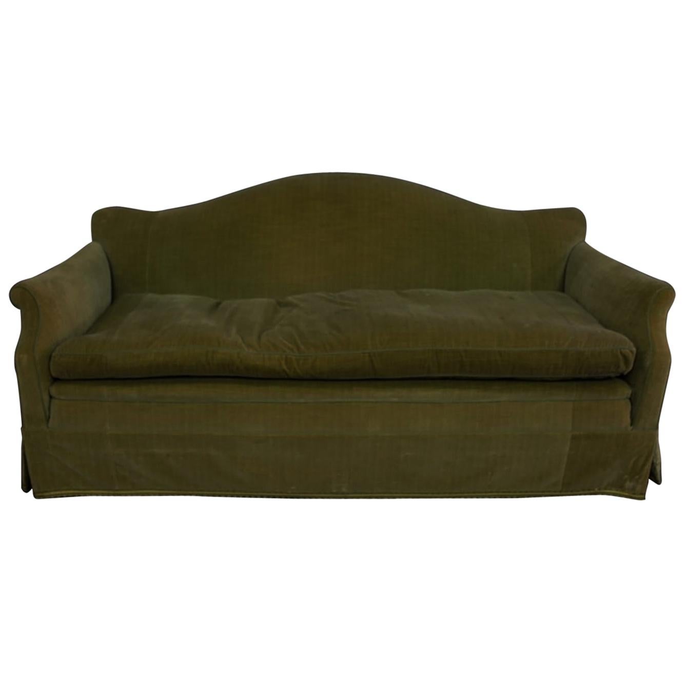 Classic, elegant tight-back, single loose seat cushion English Camelback Sofa