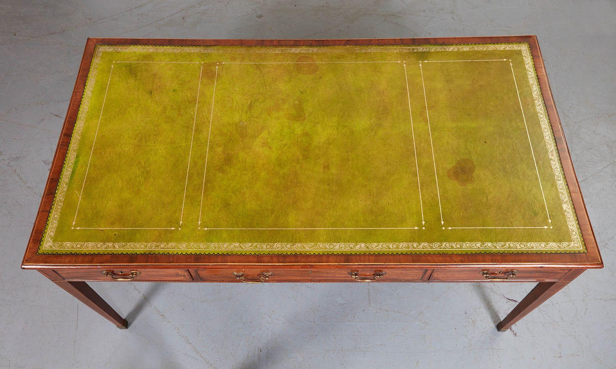 19th Century Elegant English Leather Top Writing Table For Sale