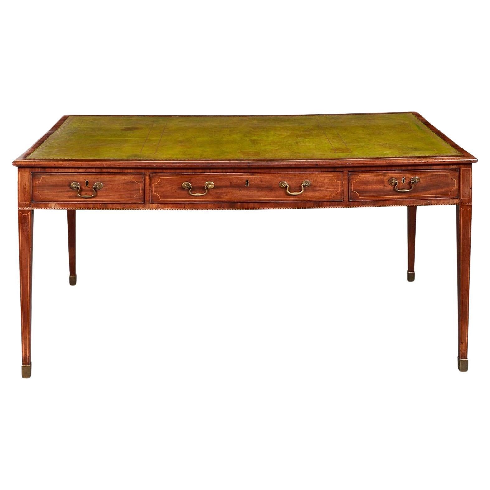 Elegant English Leather Top Writing Table