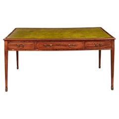 Antique Elegant English Leather Top Writing Table