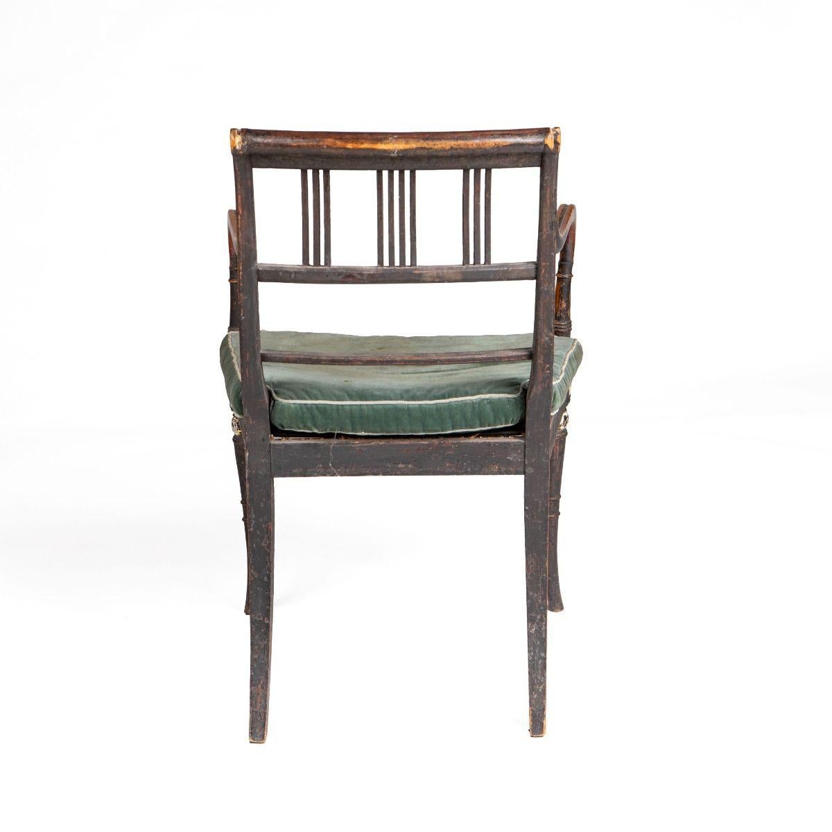 Elegante sillón inglés de la Regencia con restos de dorado en Bueno Estado en Kastrup, DK