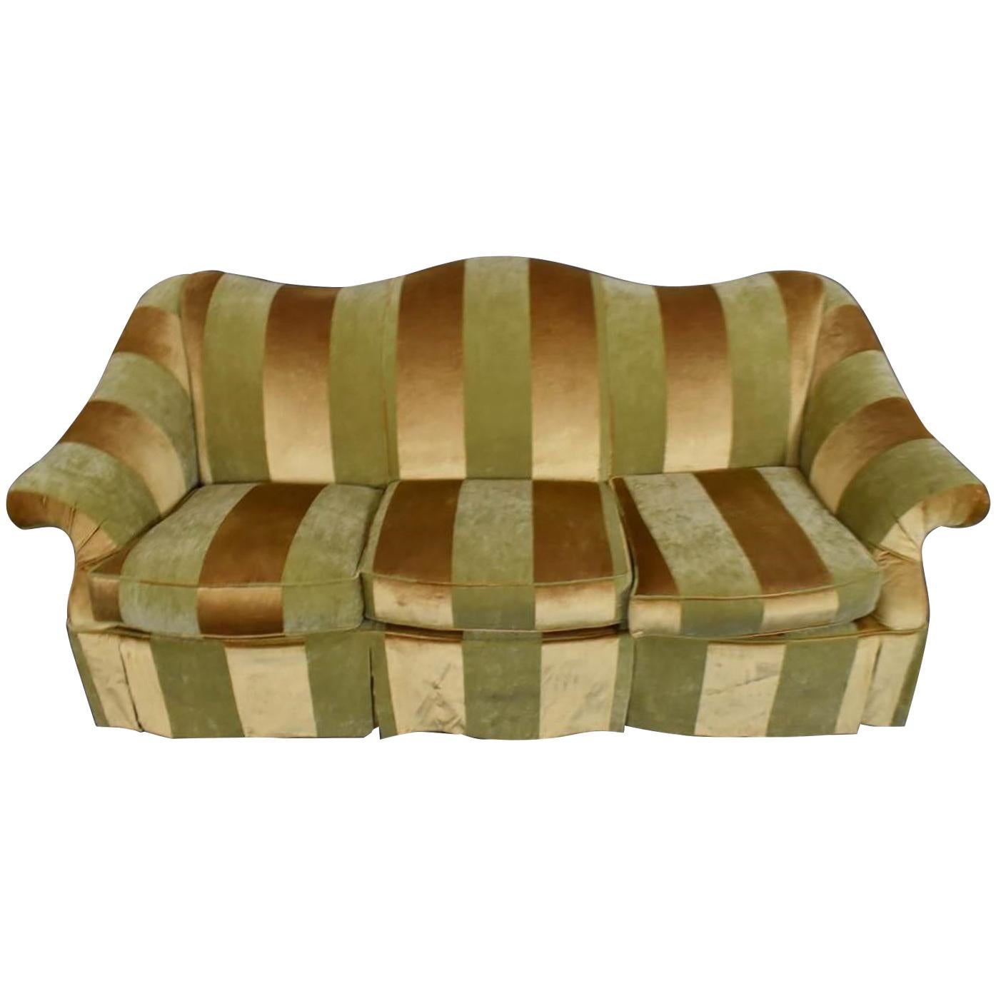 Elegant English Rolled Arm Sofa in a Bold Striped Tone-on-Tone Fabric For Sale