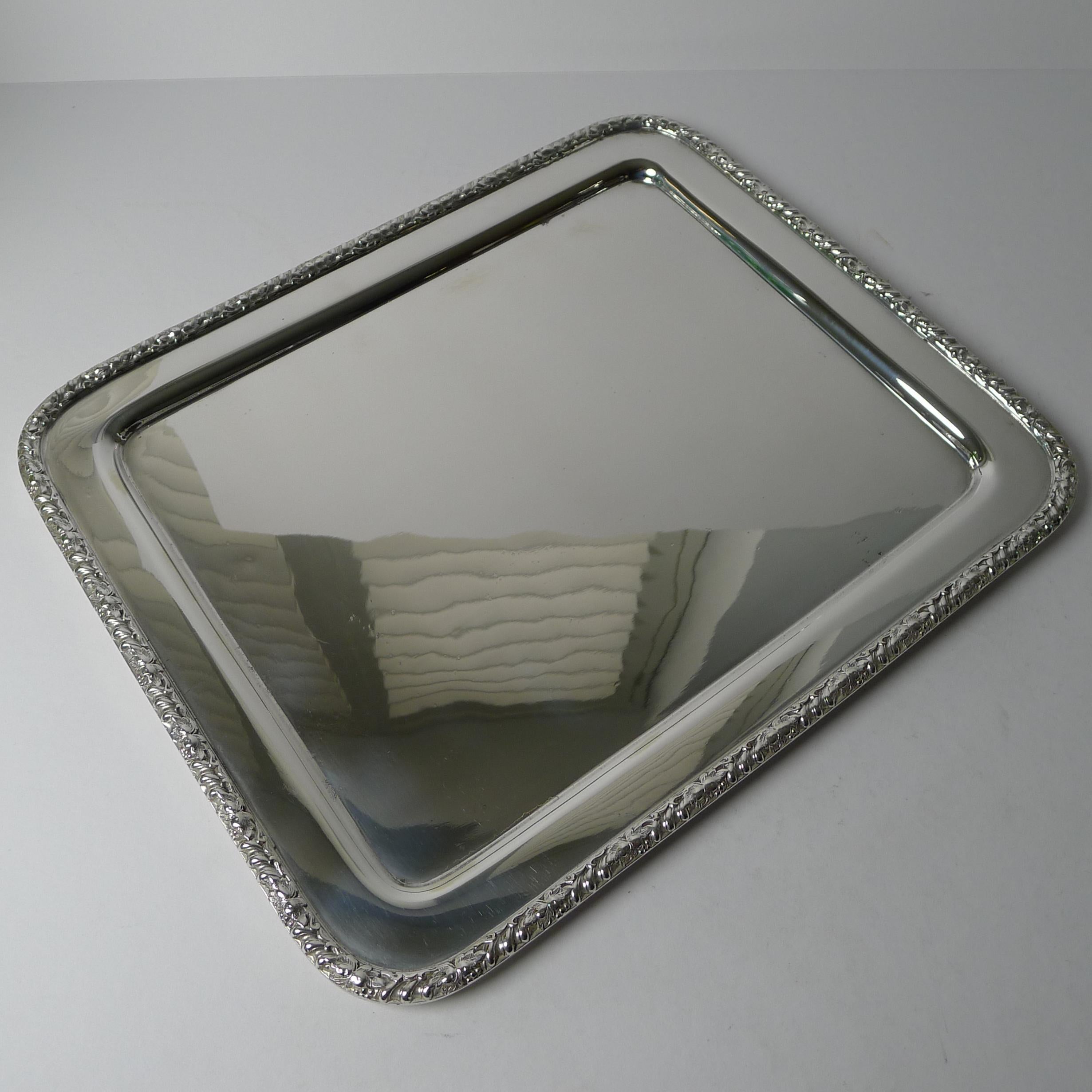 Elegant English Silver Plated Cocktail Tray by Barker Brothers c.1900 In Good Condition In Bath, GB