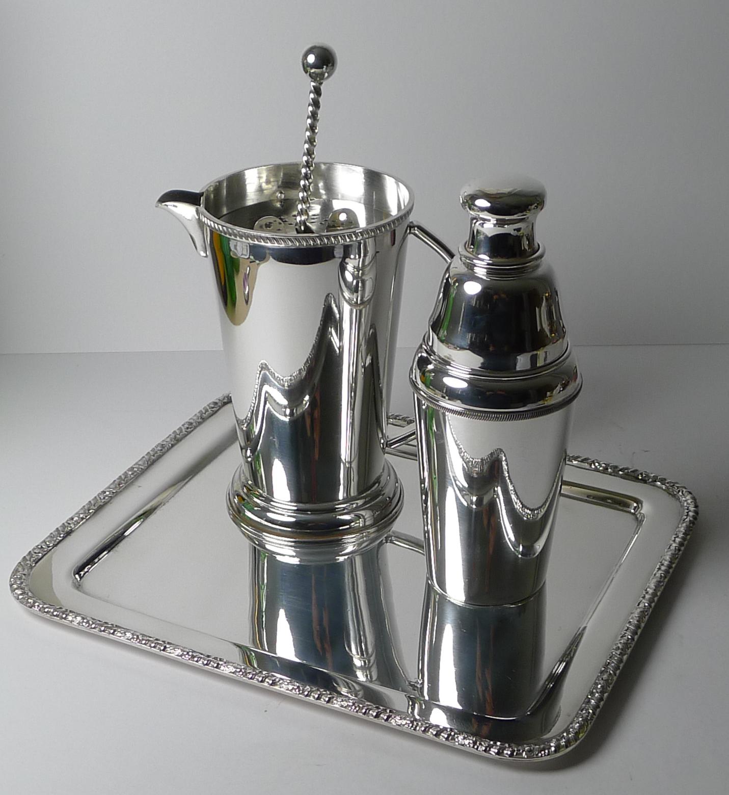 Elegant English Silver Plated Cocktail Tray by Barker Brothers c.1900 1
