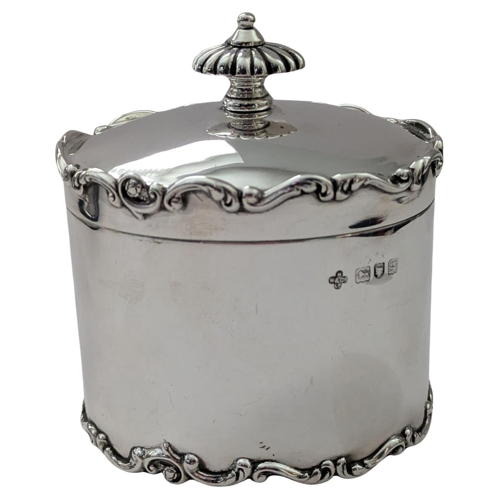 Elegant English Sterling Silver Tea Caddy - London 1902 For Sale