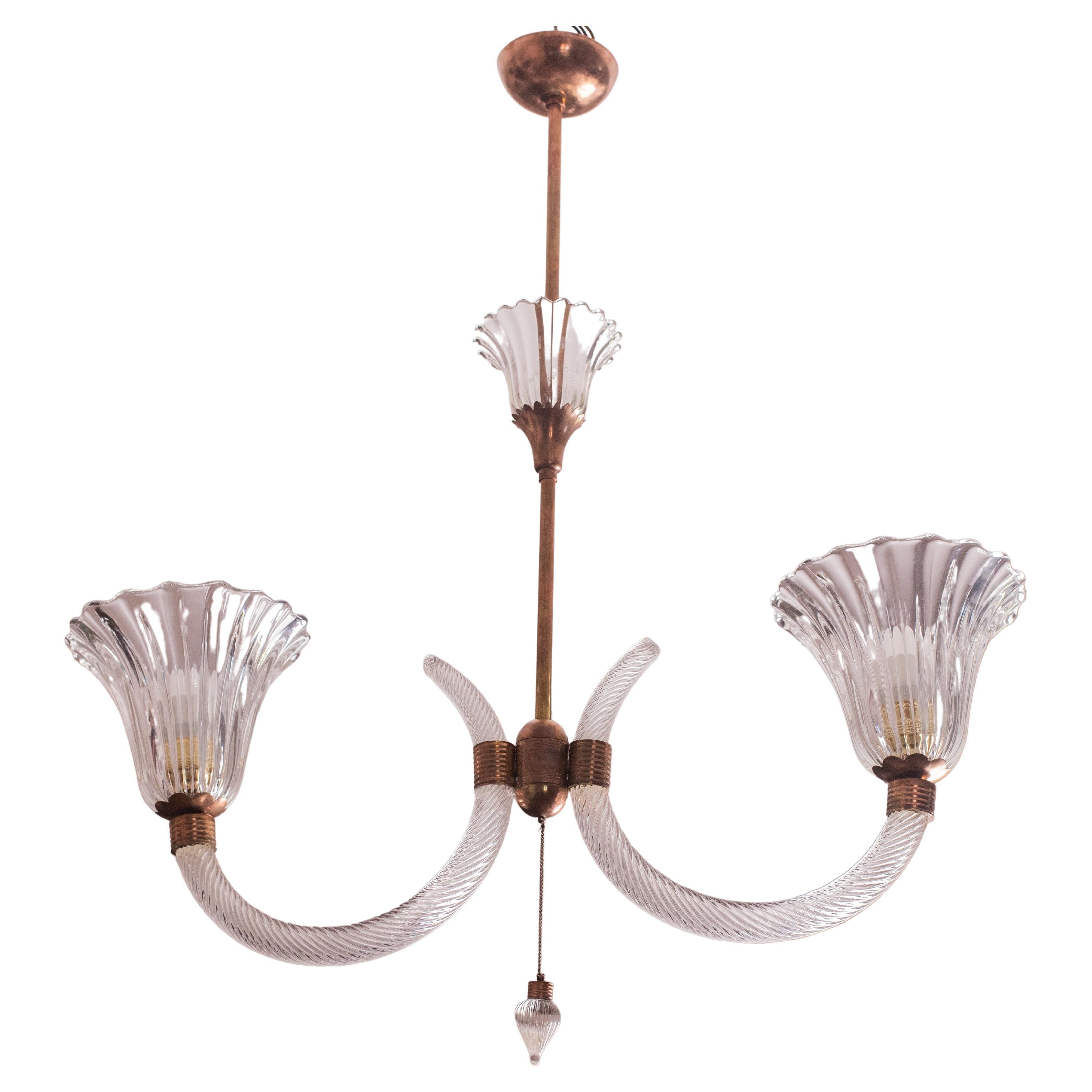 Elegant Ercole Barovier Art Deco Chandelier, 1940s