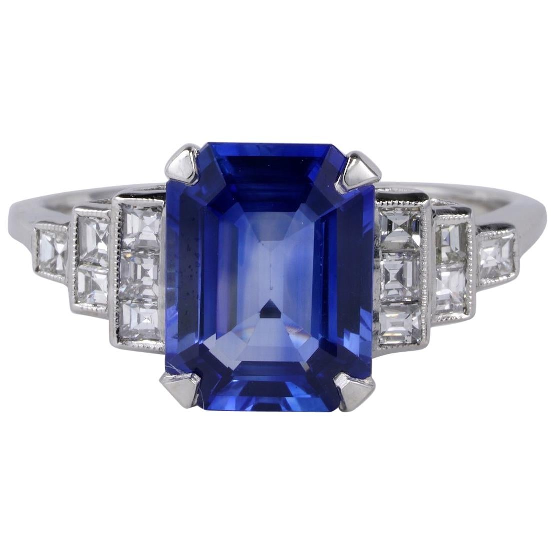 Elegant Estate 3.25 Carat Natural Sapphire .40 Carat Diamond Platinum Ring