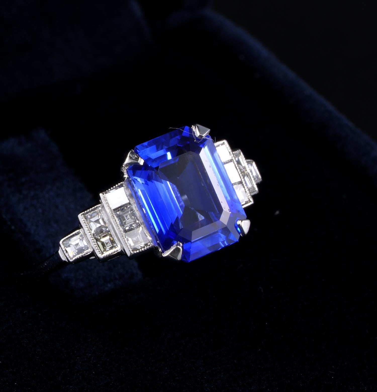 Contemporary Elegant Estate 3.25 Carat Natural Sapphire .40 Carat Diamond Platinum Ring