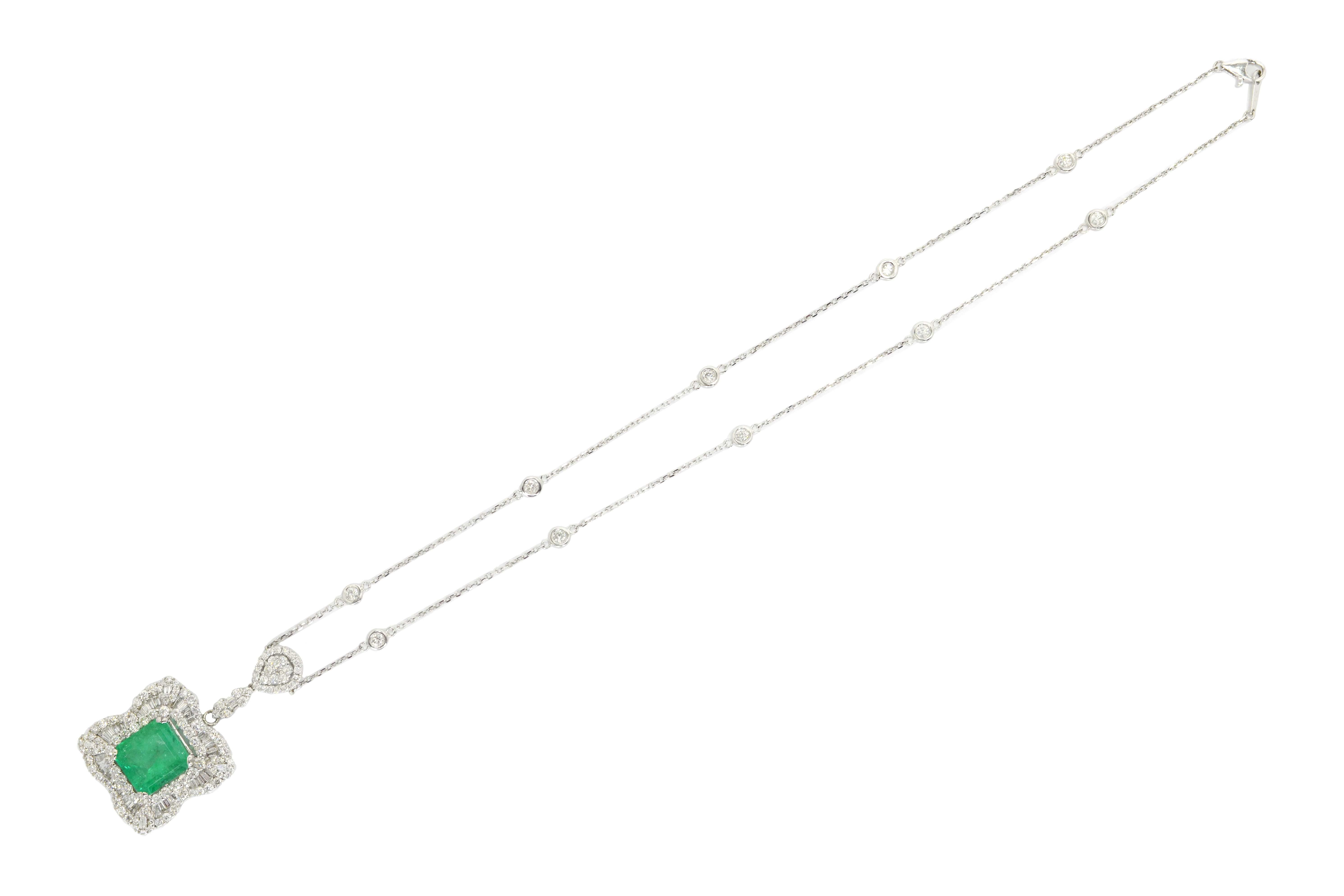 Elegant Estate Emerald & Diamond Pendant Necklace Over 10 Carats In Good Condition For Sale In Santa Barbara, CA