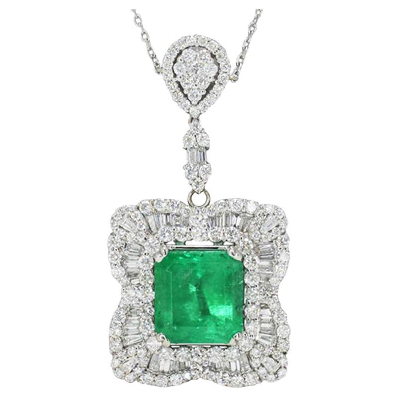 Elegant Estate Emerald & Diamond Pendant Necklace Over 10 Carats