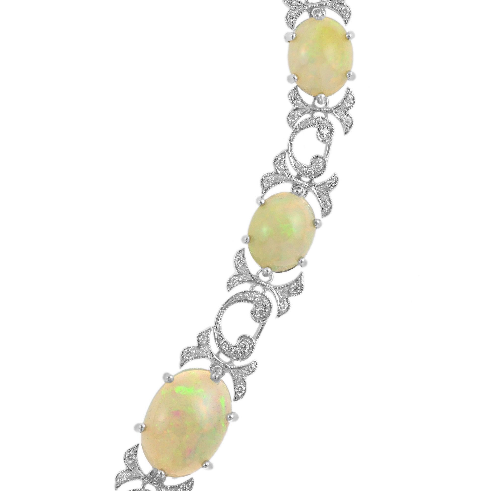 Elegant Ethiopian Opal Emerald Diamond Victorian Style Necklace in 18K Gold In New Condition In Bangkok, TH