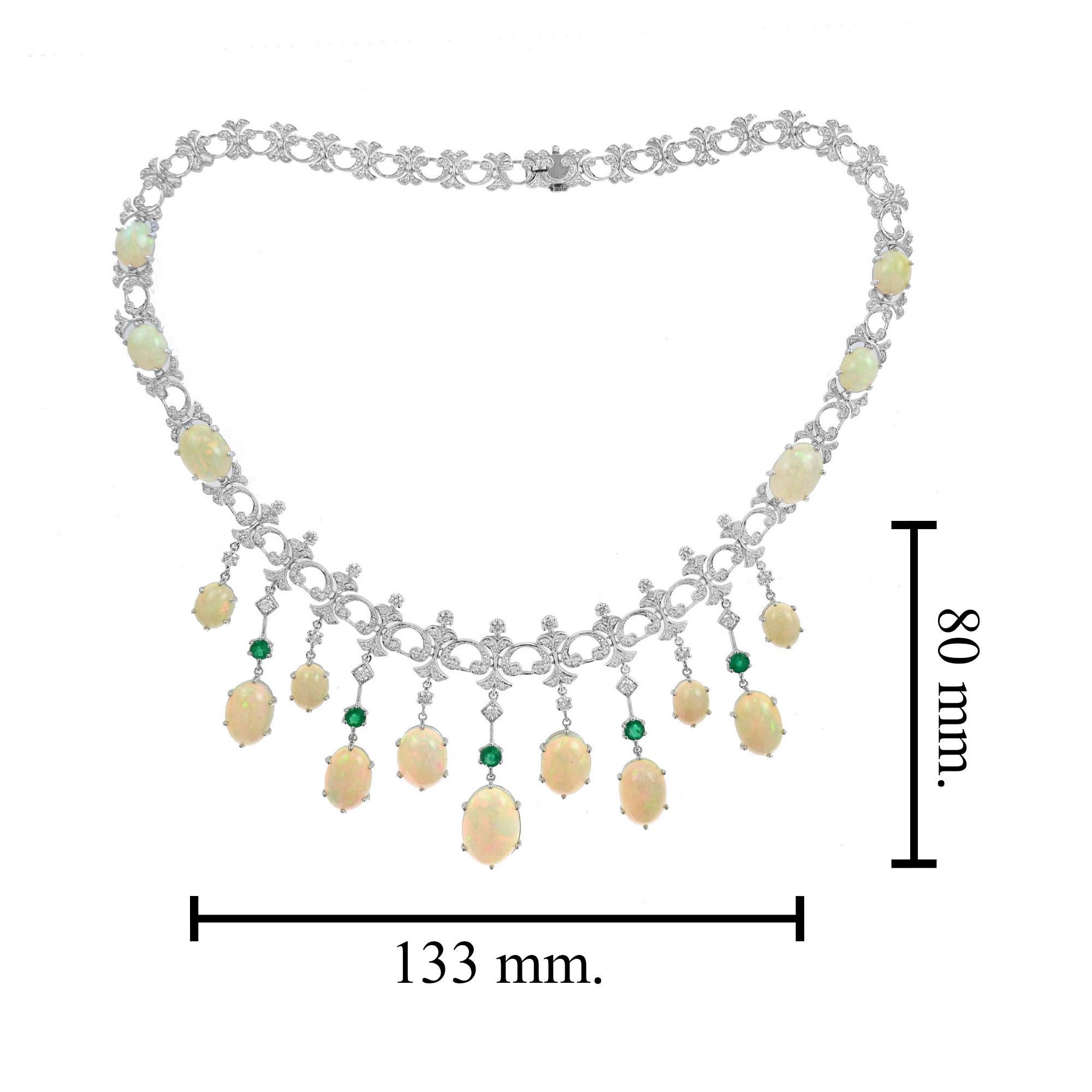 Elegant Ethiopian Opal Emerald Diamond Victorian Style Necklace in 18K Gold 2