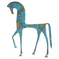 Elegant Etruscan Horse Patinated Bronze Sculpture, 1960s Italy