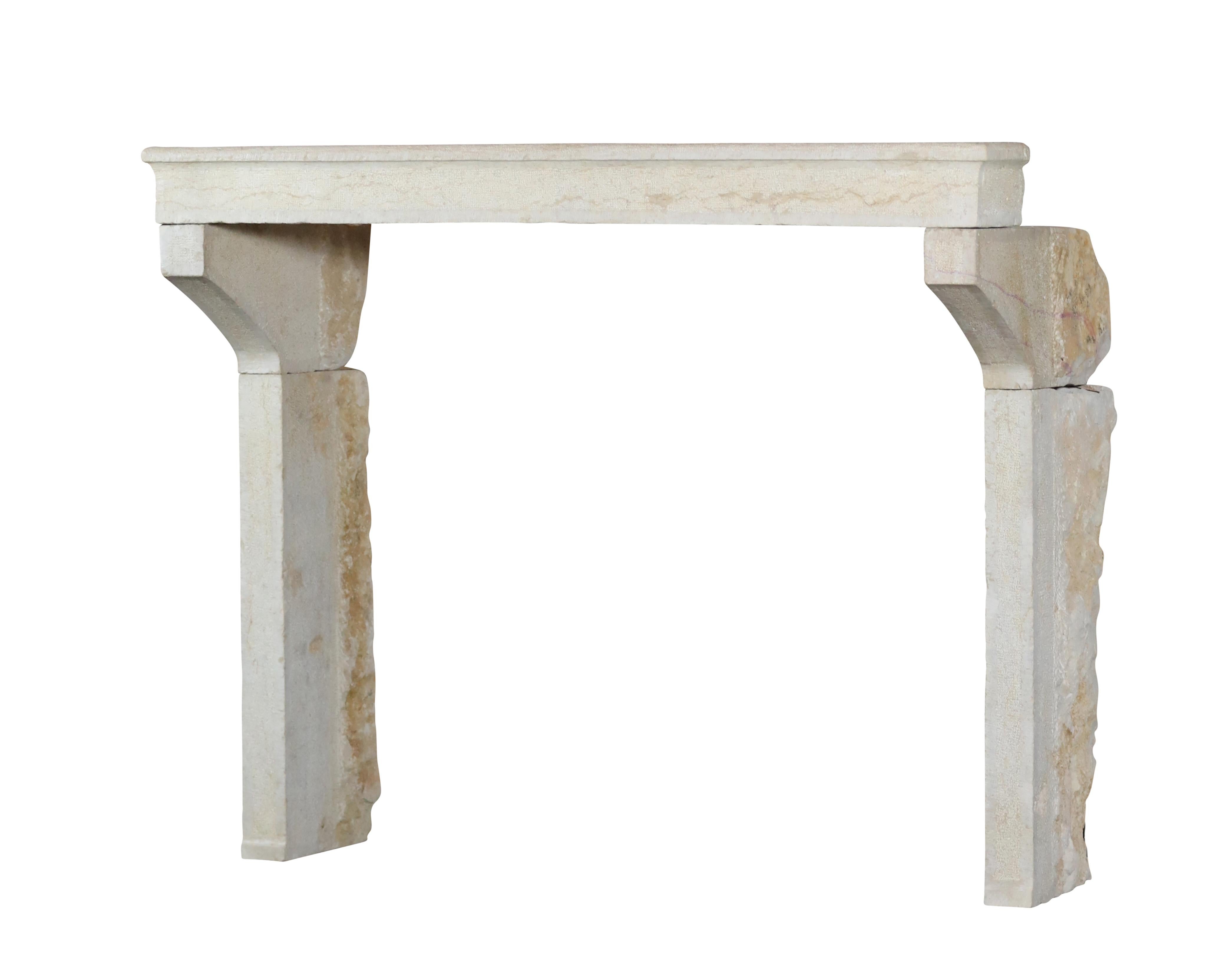 French Elegant European Cottage Country Style Limestone Fireplace Surround For Sale