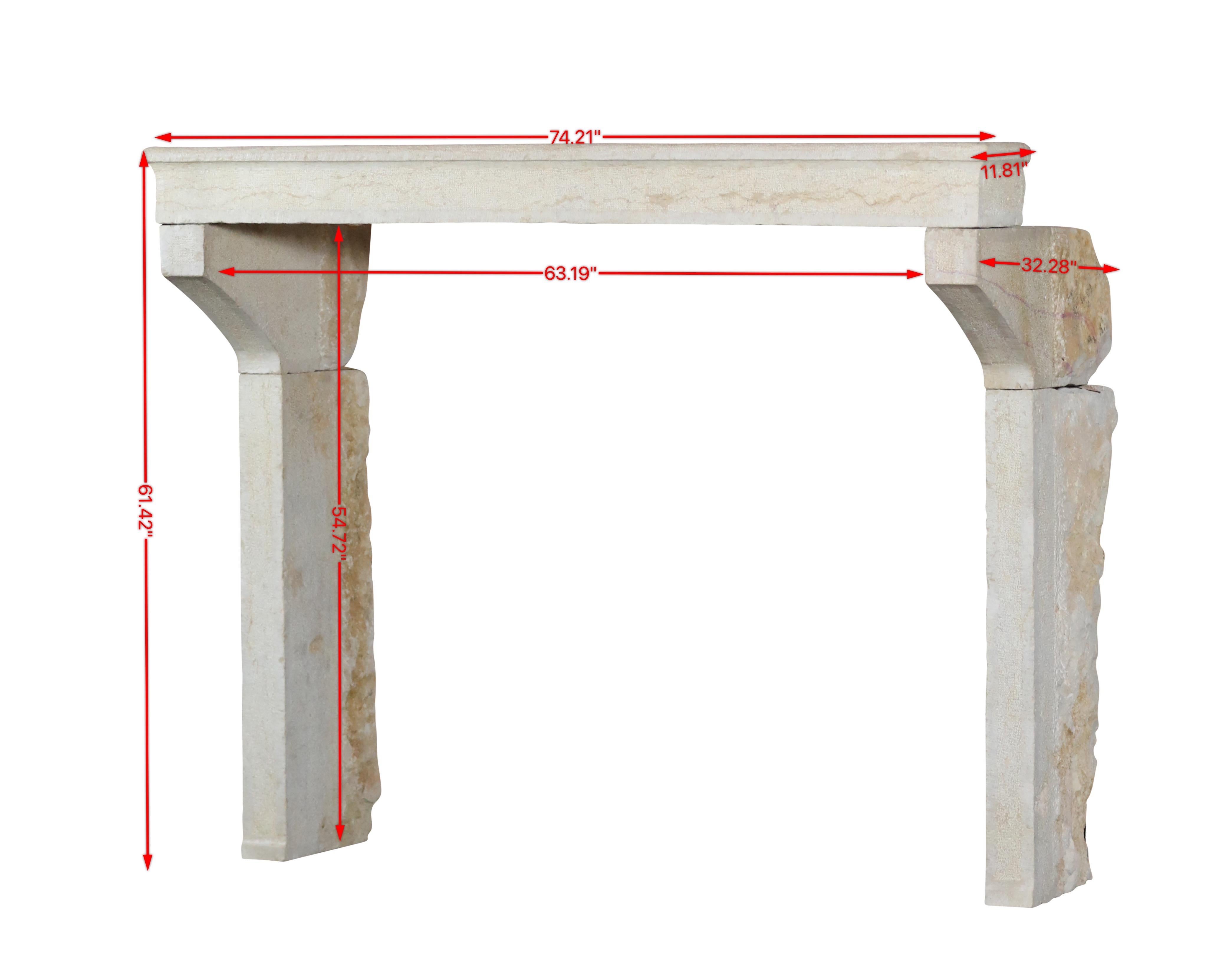 19th Century Elegant European Cottage Country Style Limestone Fireplace Surround For Sale