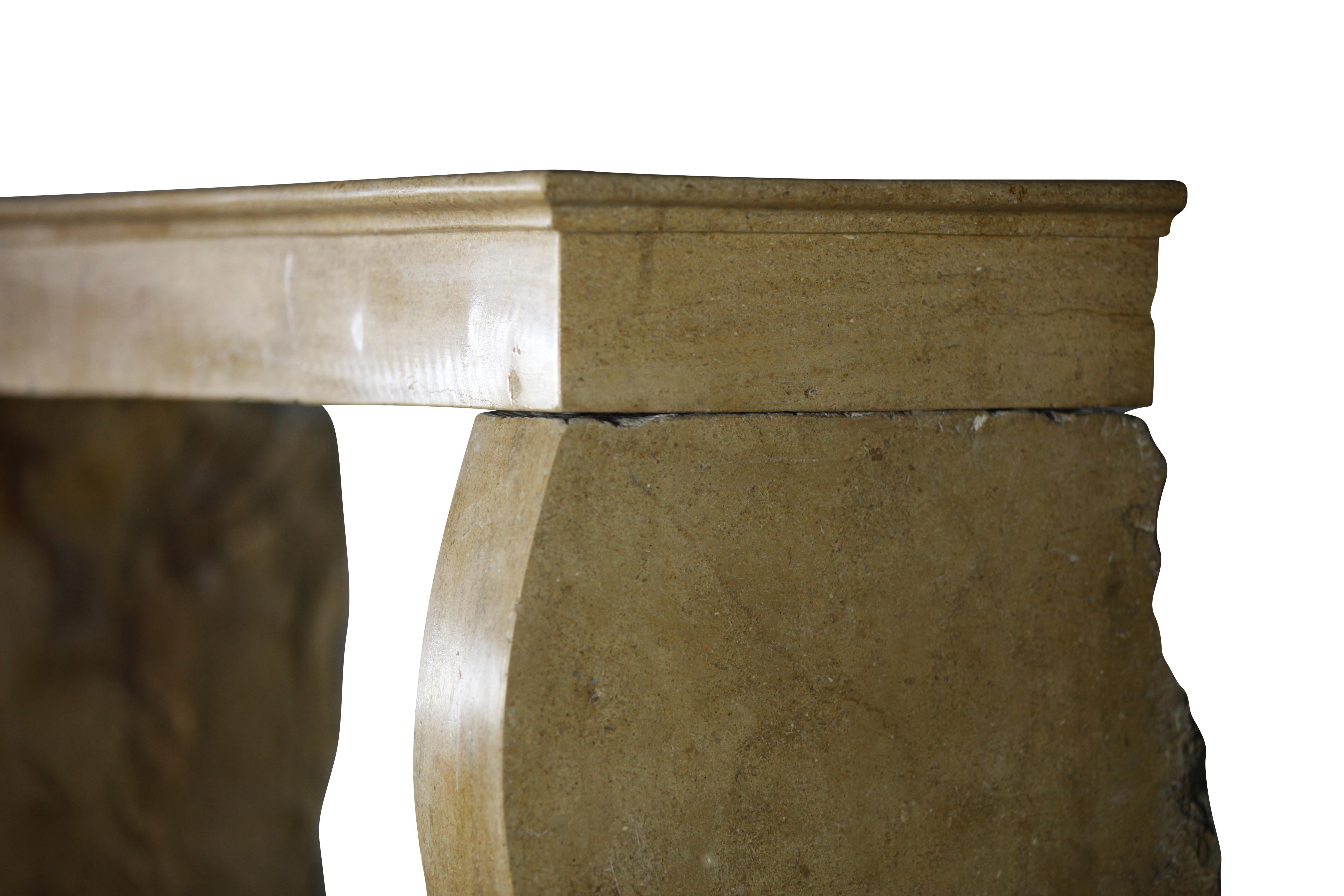 Elegante Revestimiento de Chimenea Estilo Francés Europeo en Piedra Caliza siglo XIX en venta