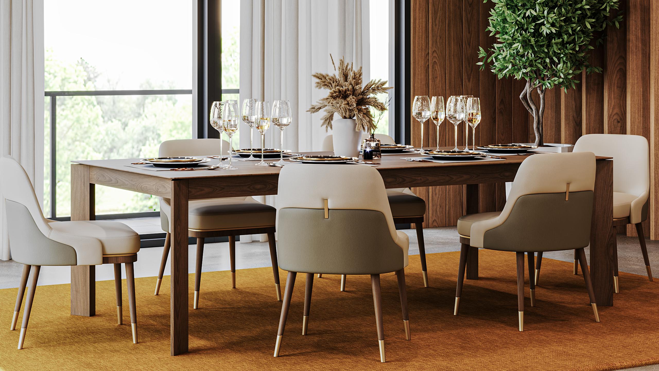 Élégante chaise Evelyn en tissu crème avec pieds en bois et métal Neuf - En vente à Freamunde, PT