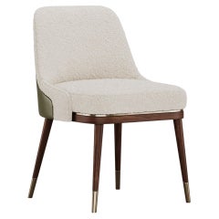 Elegant Evelyn Chair in Cream Fabric with Wooden and Mettalic Legs