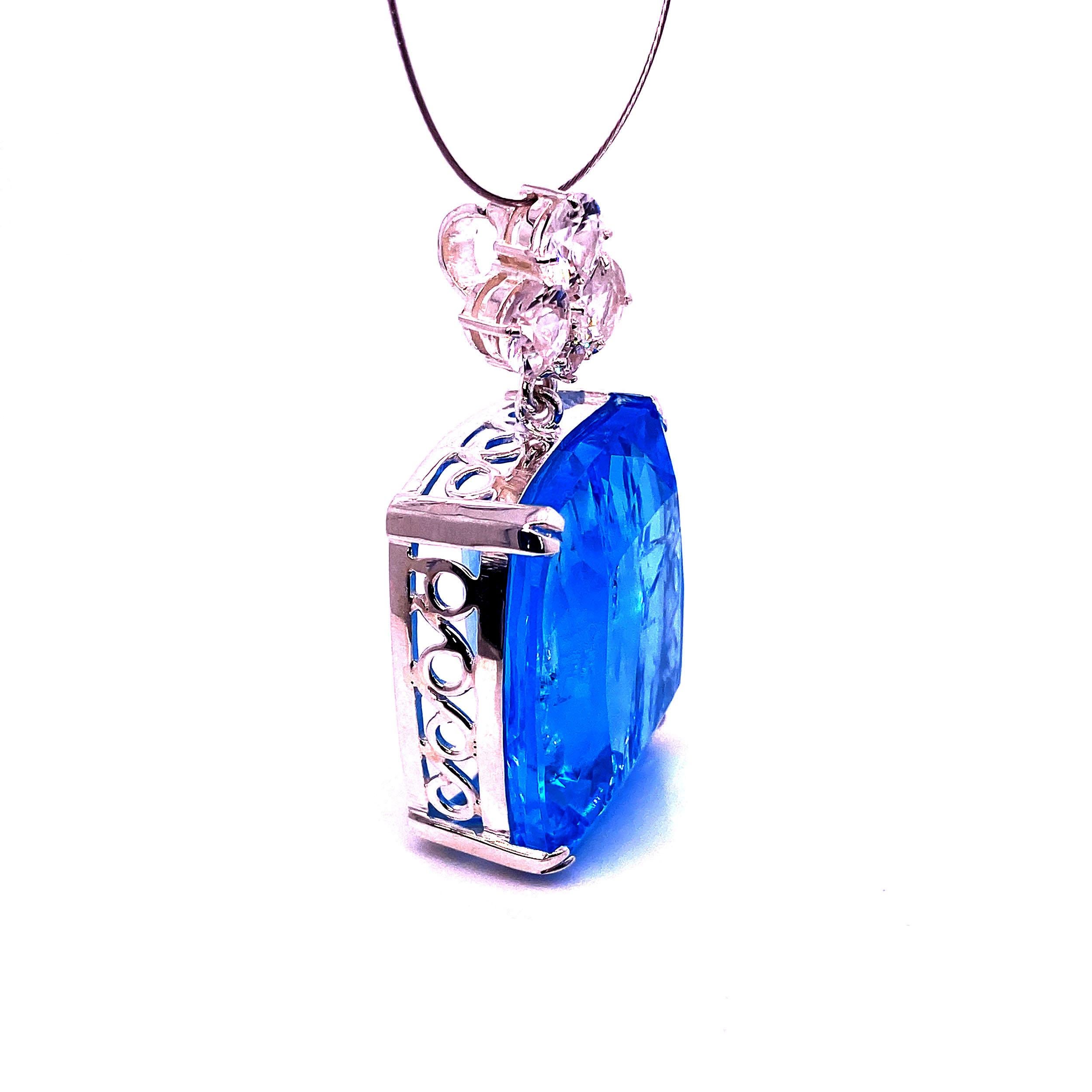 Elegant Evening Pendant in Blue Topaz and Cambodian Zircon In New Condition In Raleigh, NC