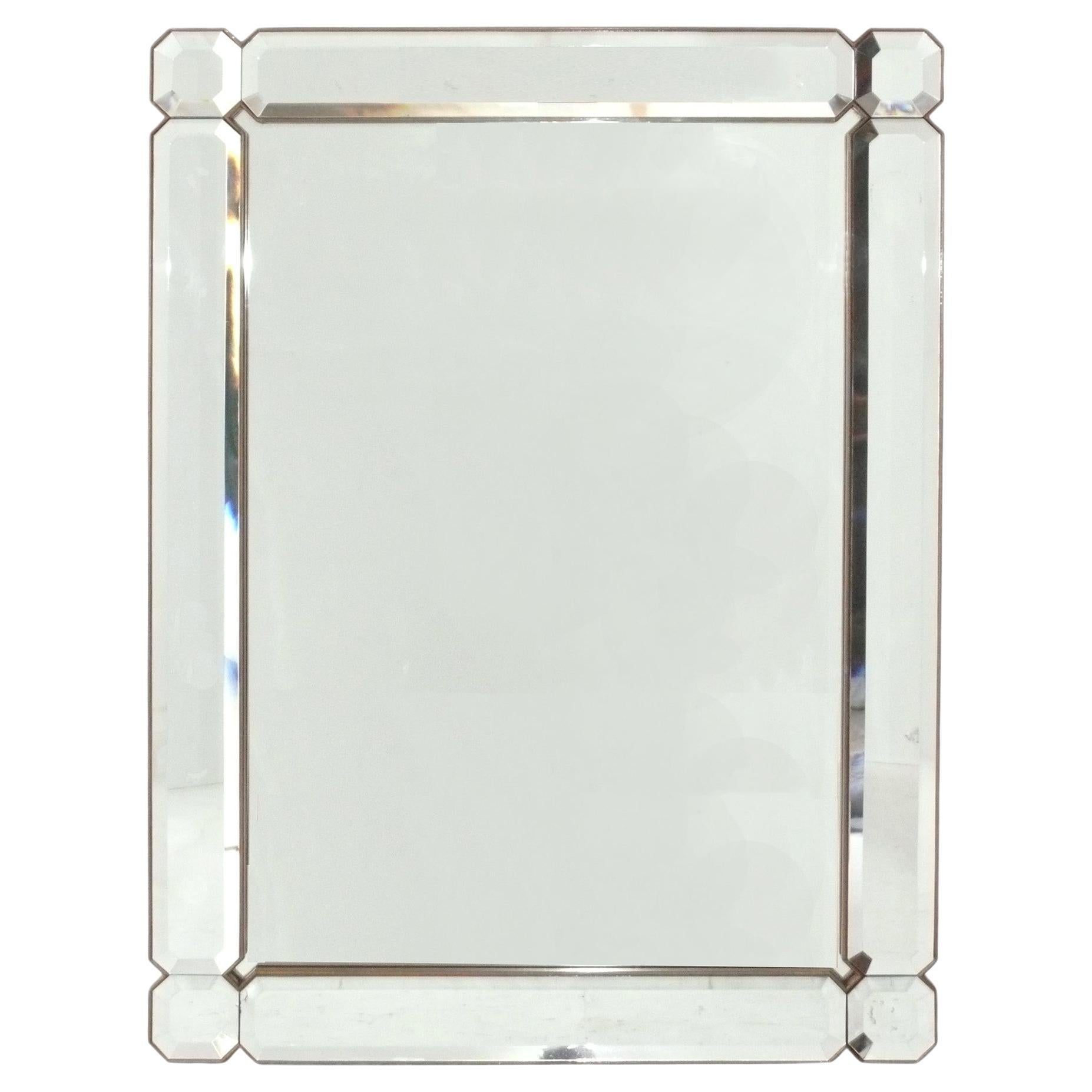 Elegant Faceted Mirror 48"H x 36"W circa 1950s For Sale