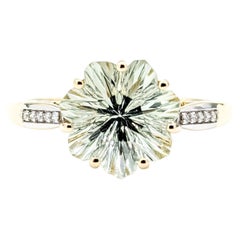 Elegant Fantasy-Cut Prasiolite & Diamond Ring in 14k