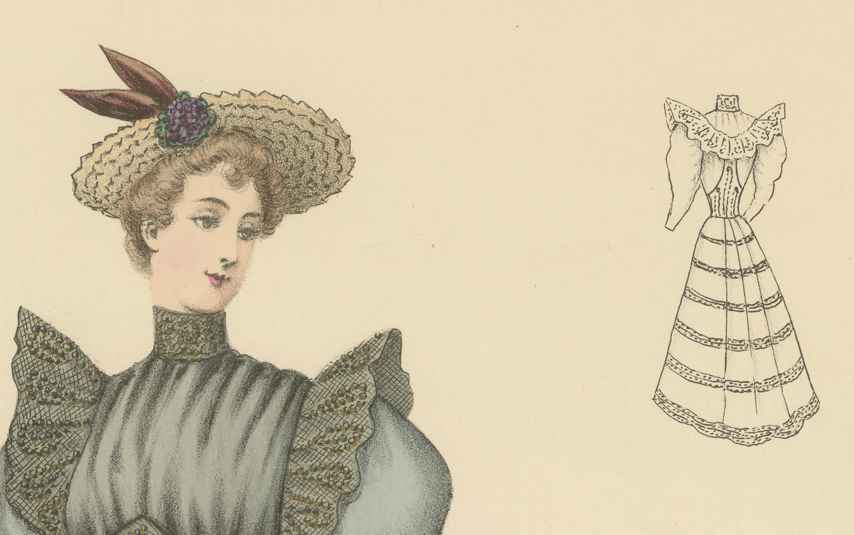 Elegant Fashions of 1889: Lithografien von L. Michau und M. de Solar (Spätes 19. Jahrhundert) im Angebot